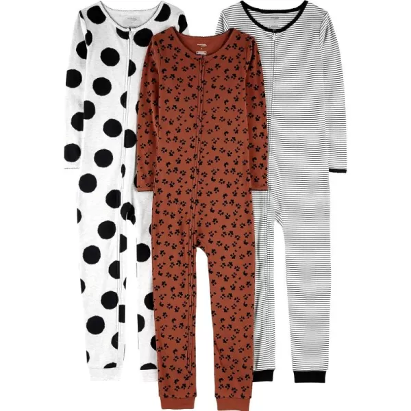 Simple Joys by Carters Kids 3Pack Snug Fit Footless Cotton PajamasBrown Animal PrintGrey Polka DotWhite Stripe