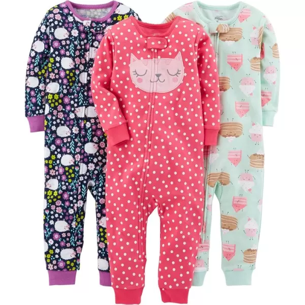 Simple Joys by Carters Kids 3Pack Snug Fit Footless Cotton PajamasSweetsFloralKitty