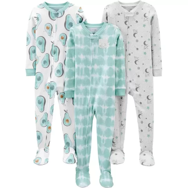 Simple Joys by Carters Toddlers and Baby Boys SnugFit Footed Cotton Pajamas Pack of 3AvocadosNight Sky PrintTie Dye