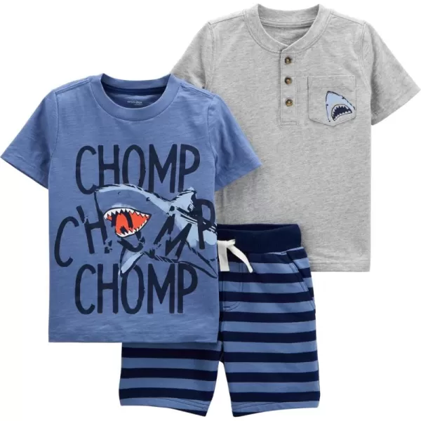 Simple Joys by Carters babyboys 3piece Playwear SetBlue ChompGrey SharkStripe