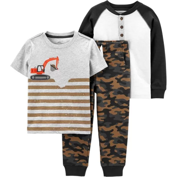 Simple Joys by Carters babyboys 3piece Playwear SetBrown CamoGrey StripeWhite