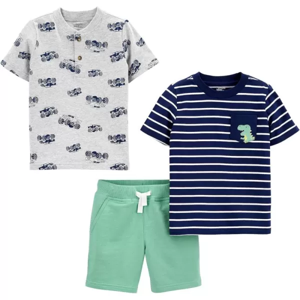 Simple Joys by Carters babyboys 3piece Playwear SetGreenGrey Monster TrucksNavy Stripe