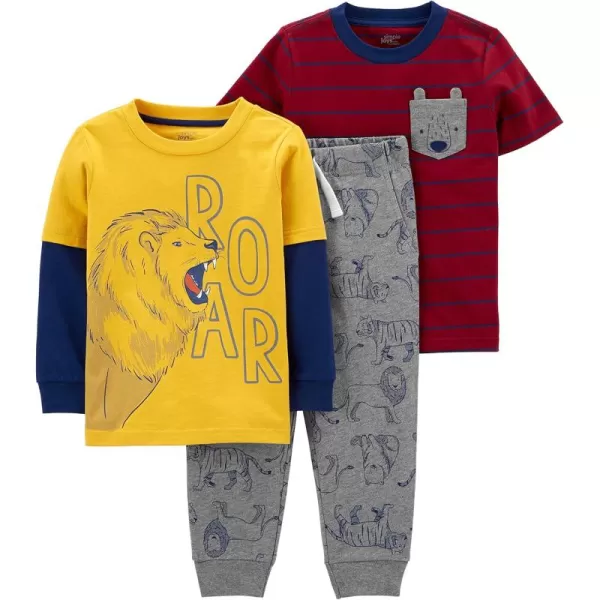 Simple Joys by Carters babyboys 3piece Playwear SetGrey BearMaroon StripeYellow Lion