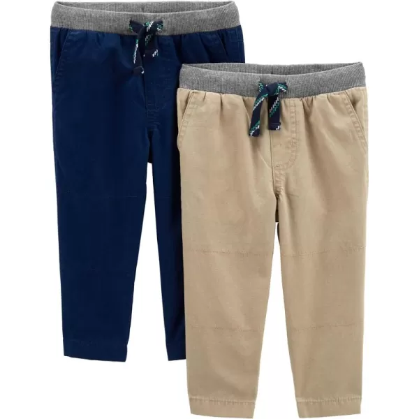 Simple Joys by Carters Baby Boys 2Pack Pull on PantLight Khaki BrownNavy