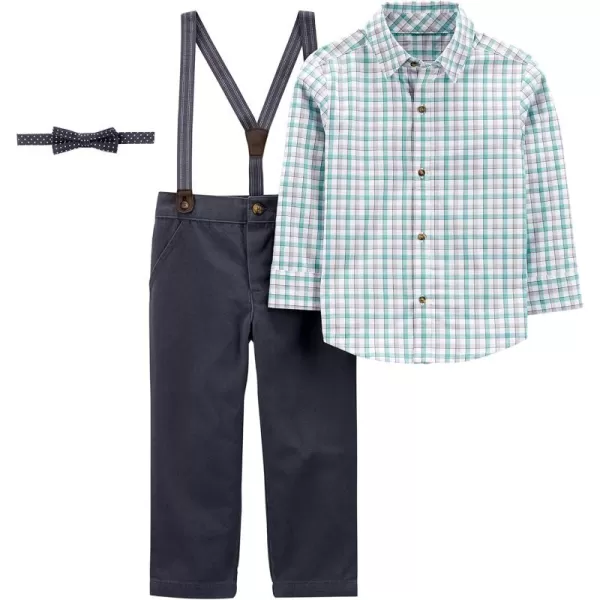 Simple Joys by Carters Toddlers and Baby Boys 4Piece Special Occasion Bowtie and Suspender Pants SetCharcoalGreen Grey CheckedNavy Dots