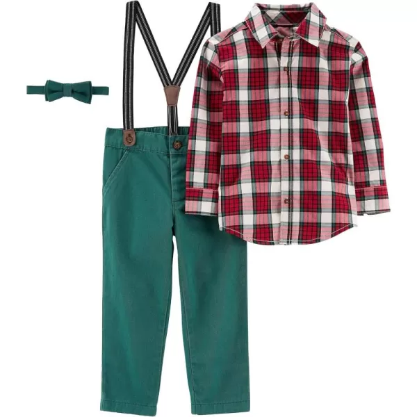 Simple Joys by Carters Toddlers and Baby Boys 4Piece Special Occasion Bowtie and Suspender Pants SetOlive HeatherRed Tartan Plaid