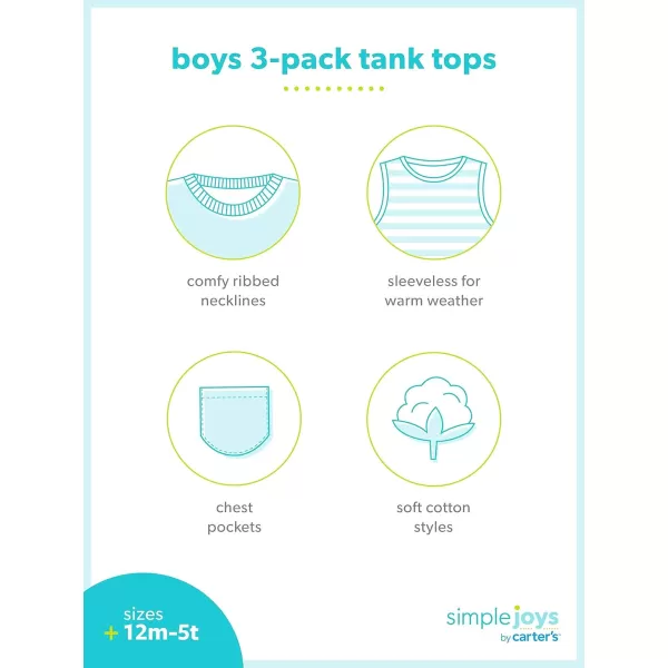 Simple Joys by Carters Baby Boys 3Pack Muscle Tank TopsGrey SharkNavy Space DyeWhite Stripe