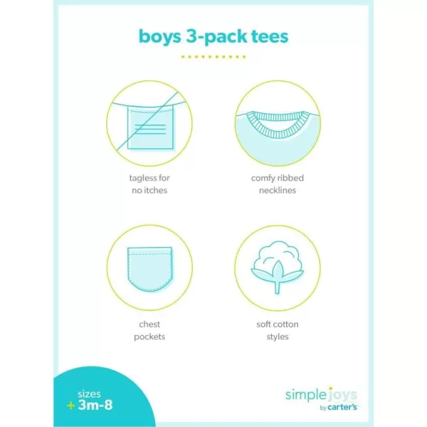 Simple Joys by Carters Baby Boys 3Pack ShortSleeve Tee ShirtsBlueOliveStripe