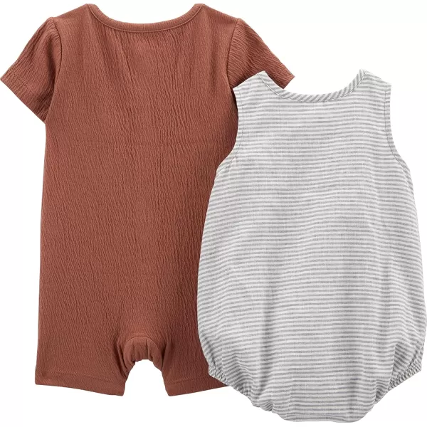 Simple Joys by Carters babyboys Button Rompers Pack of 2BrownGrey Stripe