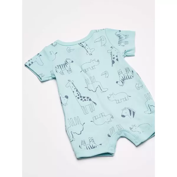 Simple Joys by Carters unisexbaby 3pack Snapup RompersAqua Blue Forest AnimalsGrey Mini StripeWhite