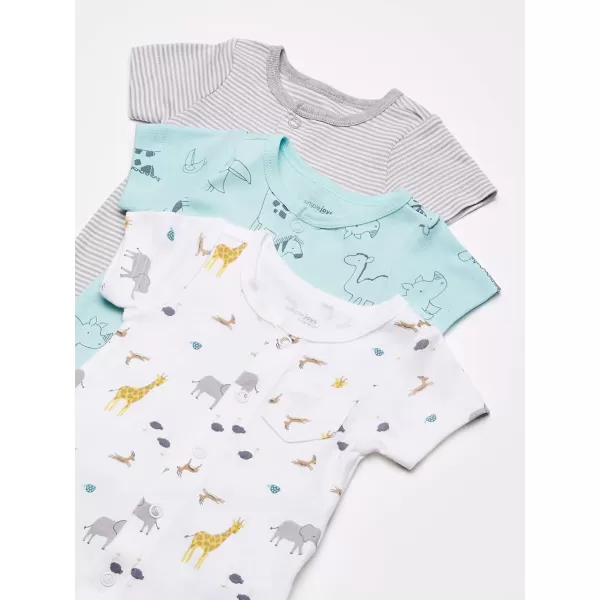 Simple Joys by Carters unisexbaby 3pack Snapup RompersAqua Blue Forest AnimalsGrey Mini StripeWhite