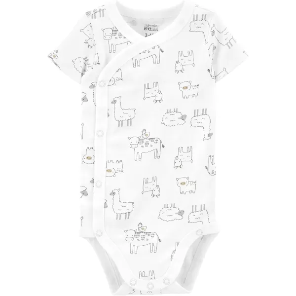 Simple Joys by Carters unisexbaby 5pack Side Snap Shortsleeve BodysuitGreenGrey Forest AnimalsLight Grey HeatherMint Green StripeWhite Llama