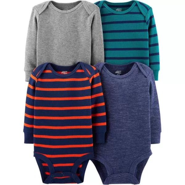 Simple Joys by Carters Baby 4Pack LongSleeve Thermal BodysuitBlue HeatherGrey HeatherStripe