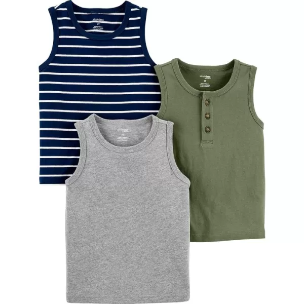 Simple Joys by Carters Baby Boys 3Pack Muscle Tank TopsGrey HeatherNavy StripeOlive