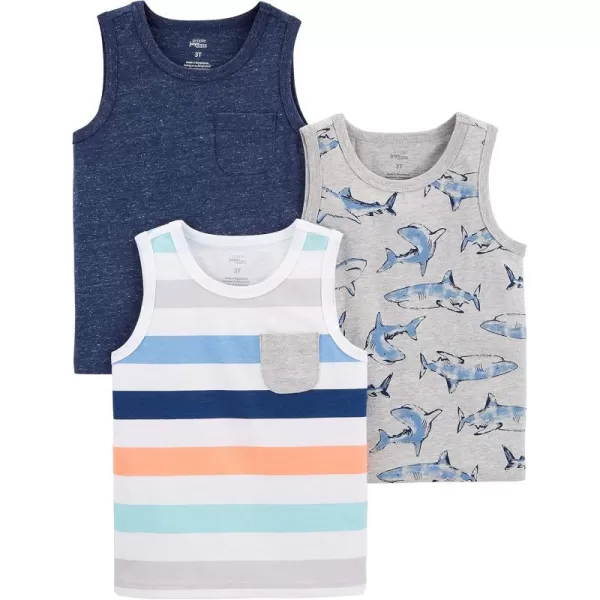 Simple Joys by Carters Baby Boys 3Pack Muscle Tank TopsGrey SharkNavy Space DyeWhite Stripe