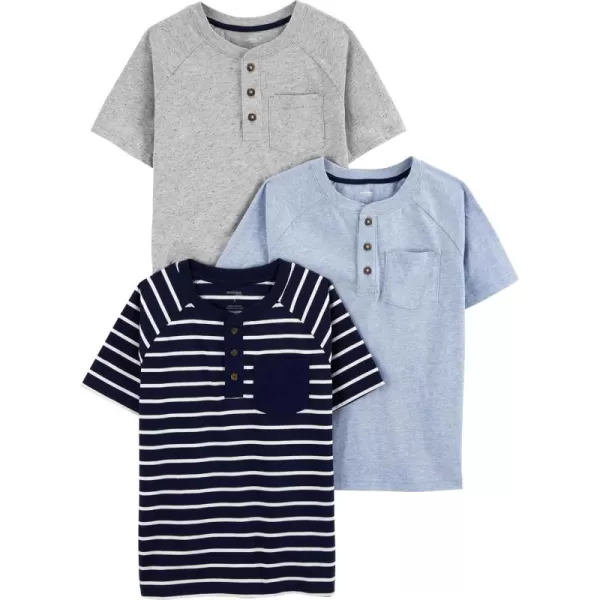 Simple Joys by Carters Baby Boys 3Pack ShortSleeve Tee ShirtsBlue HeatherGrey Heather DotsNavy Stripe