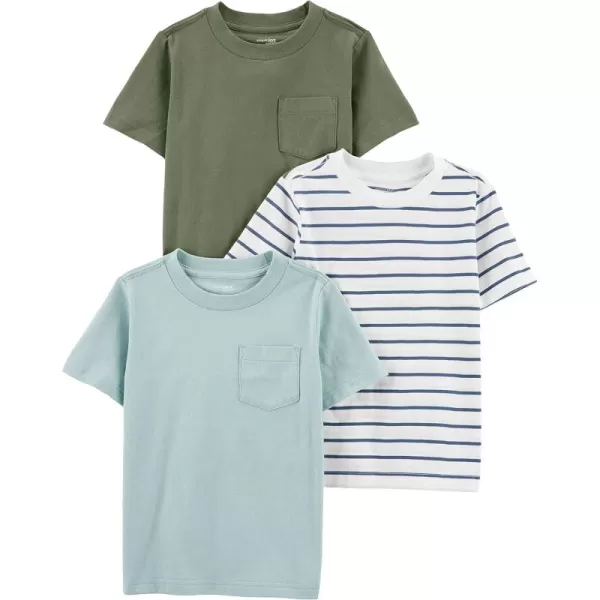 Simple Joys by Carters Baby Boys 3Pack ShortSleeve Tee ShirtsBlueOliveStripe