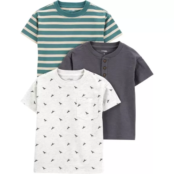 Simple Joys by Carters Baby Boys 3Pack ShortSleeve Tee ShirtsDark GreyGreen StripeWhite Dinosaur