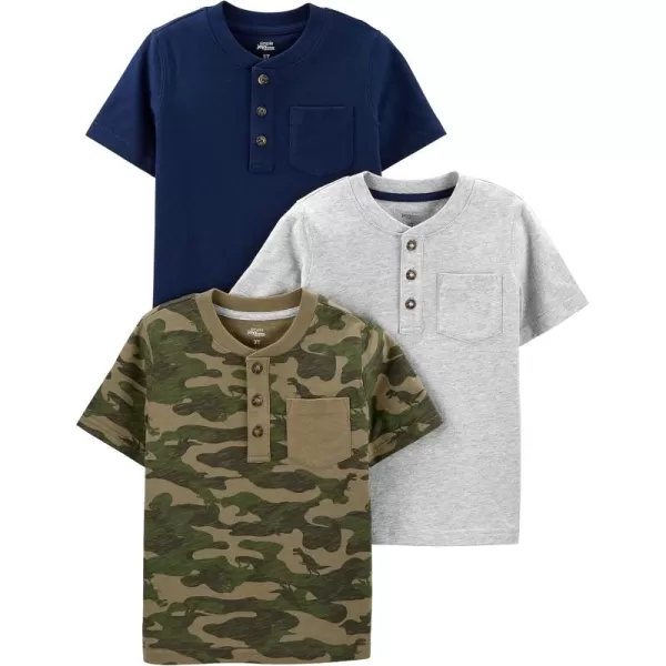 Simple Joys by Carters Baby Boys 3Pack ShortSleeve Tee ShirtsGreen CamoGrey HeatherNavy