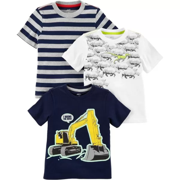 Simple Joys by Carters Baby Boys 3Pack ShortSleeve Tee ShirtsGrey StripeNavyWhite Dinosaur