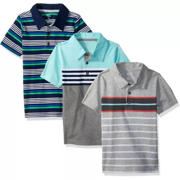 Simple Joys by Carters Boys 3Pack Short Sleeve PoloBlue Placed StripeGreyNavy Stripe