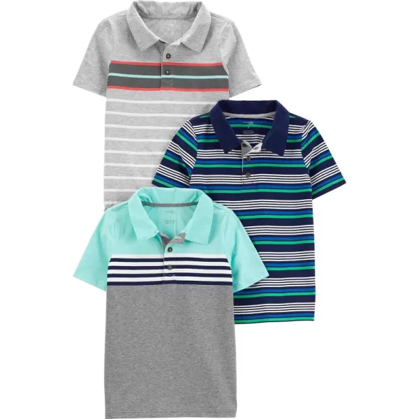 Simple Joys by Carters Boys 3Pack Short Sleeve PoloGreyMint GreenNavy Stripe