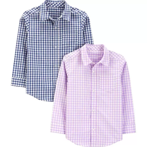 Simple Joys by Carters Boys LongSleeve Woven Shirt Pack of 2Blue Gingham PlaidPurple Gingham Plaid