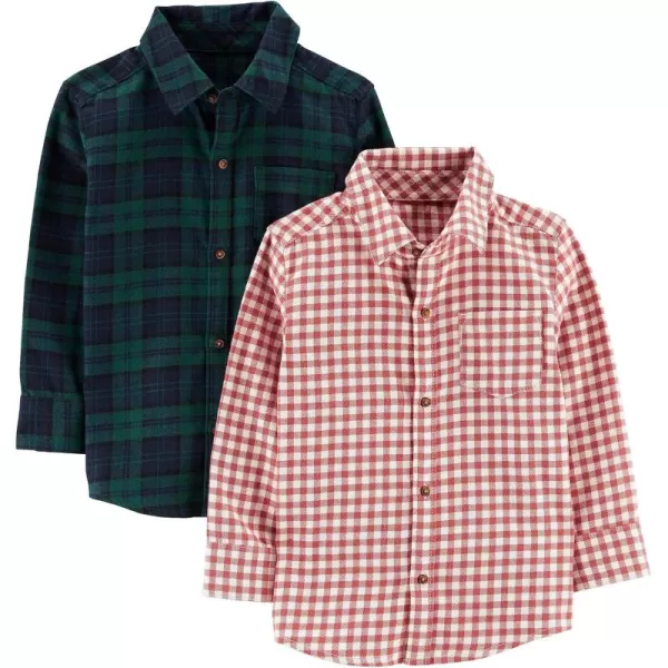 Simple Joys by Carters Boys LongSleeve Woven Shirt Pack of 2Green PlaidRed Gingham Plaid