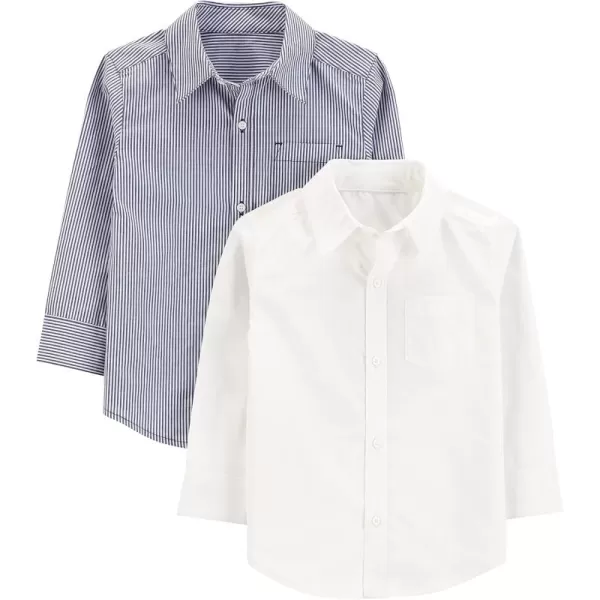 Simple Joys by Carters Boys LongSleeve Woven Shirt Pack of 2Navy StripeWhite