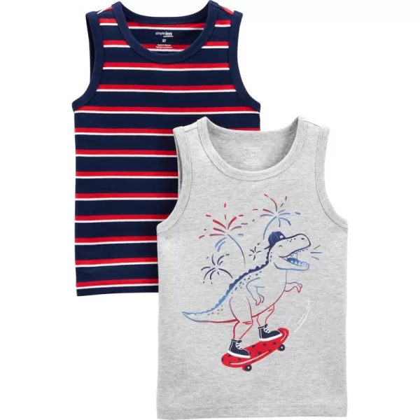 Simple Joys by Carters Toddlers and Baby Boys Tank Tops MultipacksGrey DinosaurNavy Stripe