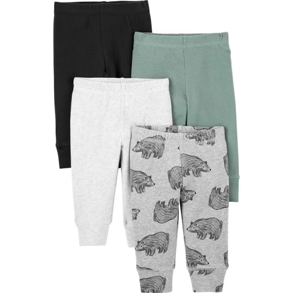 Simple Joys by Carters Unisex Babies Cotton Pants Pack of 4BlackGrey BearSpruce GreenWhite