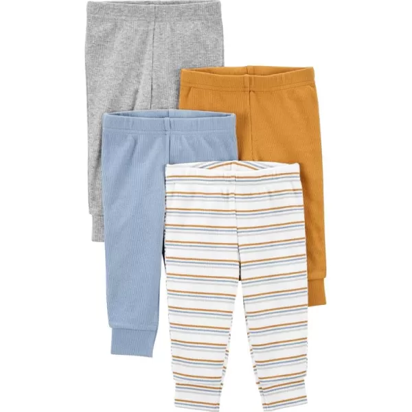 Simple Joys by Carters Unisex Babies Cotton Pants Pack of 4BlueGoldGrey HeatherWhite Stripe