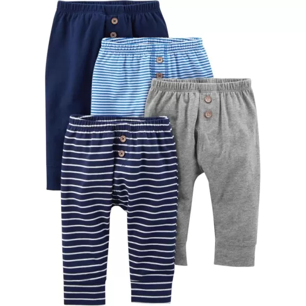 Simple Joys by Carters Unisex Babies Cotton Pants Pack of 4BlueGrey HeatherNavyStripe