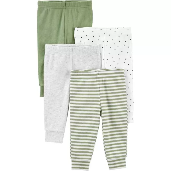 Simple Joys by Carters Unisex Babies Cotton Pants Pack of 4Grey HeatherOliveWhite DotsStripe