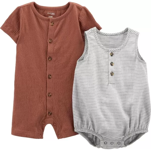 Simple Joys by Carters babyboys Button Rompers Pack of 2BrownGrey Stripe