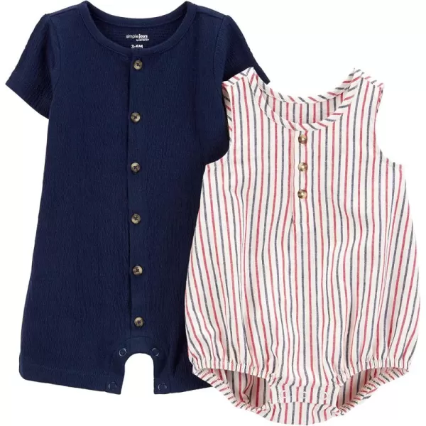 Simple Joys by Carters babyboys Button Rompers Pack of 2NavyRed Stripe