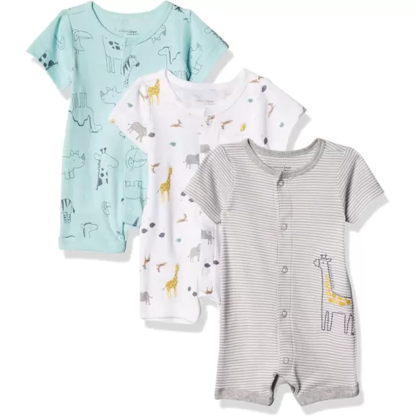 Simple Joys by Carters unisexbaby 3pack Snapup RompersAqua Blue Forest AnimalsGrey Mini StripeWhite