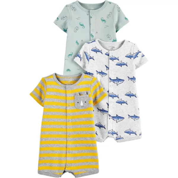 Simple Joys by Carters unisexbaby 3pack Snapup RompersDinosaurRhinoShark