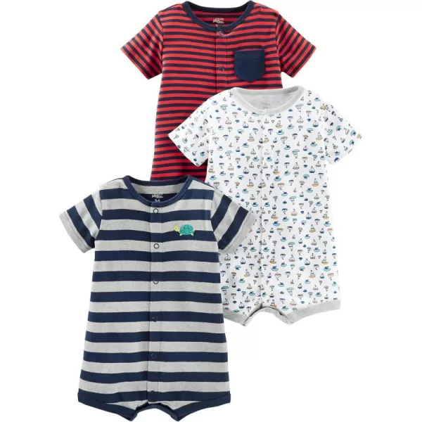 Simple Joys by Carters unisexbaby 3pack Snapup RompersGrey StripeRed Mini StripeWhite Sailboats