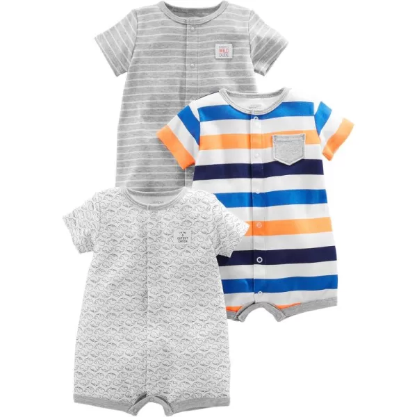 Simple Joys by Carters unisexbaby 3pack Snapup RompersMini StripeStripeWhale