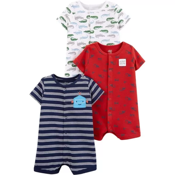 Simple Joys by Carters unisexbaby 3pack Snapup RompersNavy StripeRed ConstructionWhite Alligator