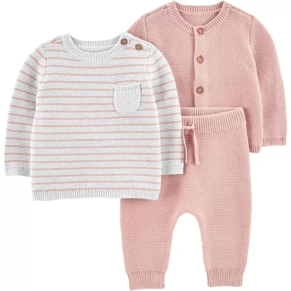 Simple Joys by Carters unisexbaby 3piece Sweater SetGrey StripeLight Pink