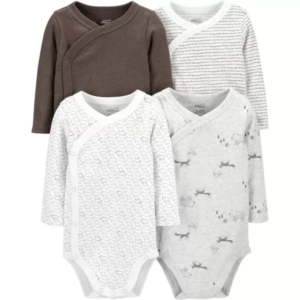 Simple Joys by Carters unisexbaby 4pack Side Snap BodysuitBrownGrey Forest AnimalsWhiteBear Print