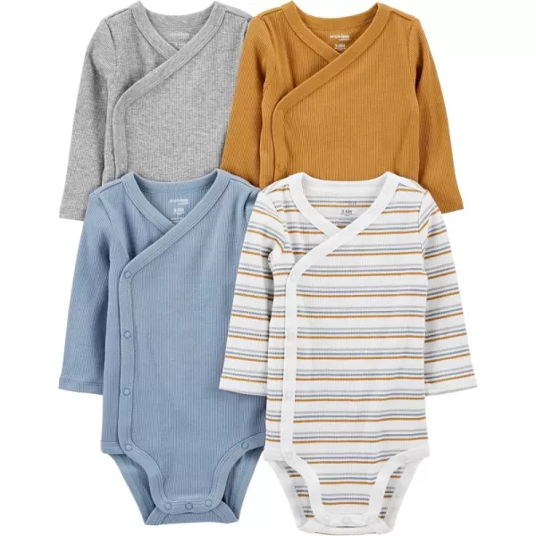 Simple Joys by Carters unisexbaby 4pack Side Snap BodysuitDusty BlueGoldGrey HeatherWhite Stripe