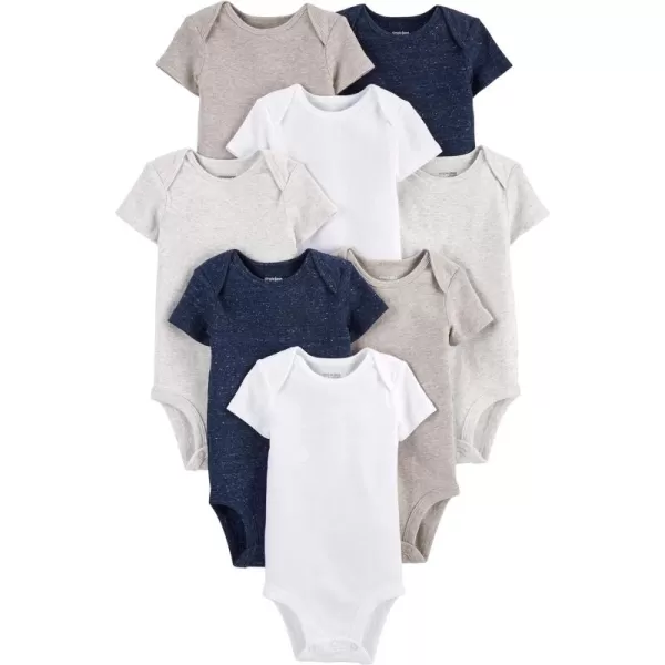 Simple Joys by Carters unisexbaby 8pack Shortsleeve BodysuitNavy HeatherWhiteOatmeal