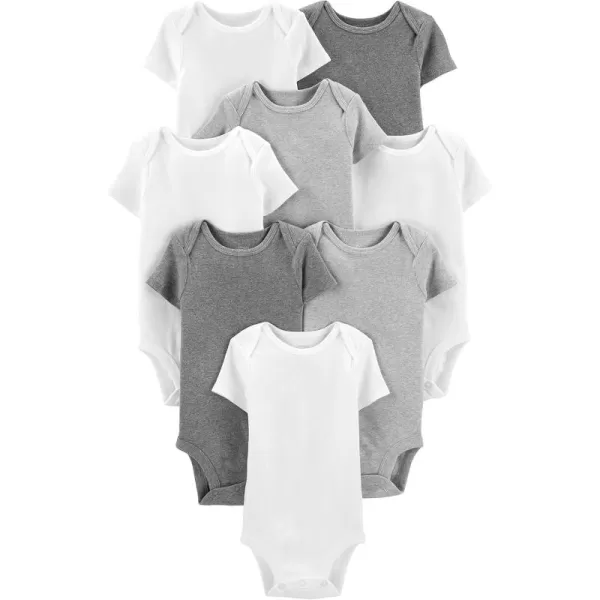 Simple Joys by Carters unisexbaby 8pack Shortsleeve BodysuitWhiteLight Grey HeatherMedium Grey Heather