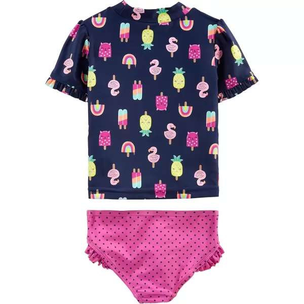 Simple Joys by Carters Girls 2Piece Assorted Rashguard SetsNavy PopsiclesPink Dots