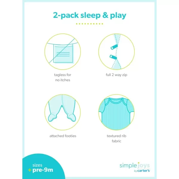 Simple Joys by Carters Unisex Baby 2Pack 2Way Zip Textured Sleep and PlayBlueWhite Stripe