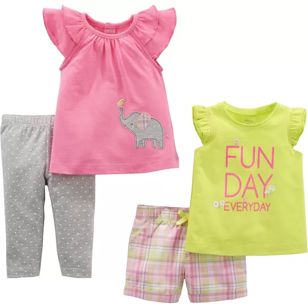 Simple Joys by Carters babyboys 4piece Playwear SetGrey DotsLime Green Text PrintPink ElephantPlaid