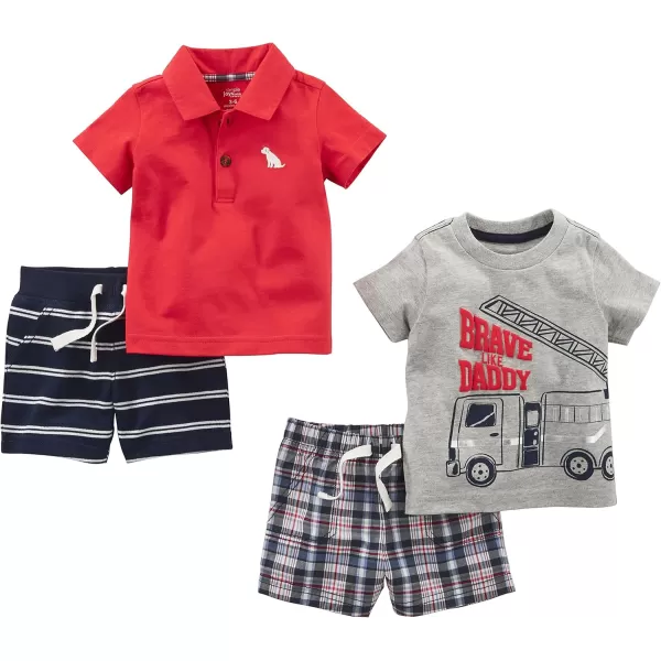 Simple Joys by Carters babyboys 4piece Playwear SetGrey FiretruckNavy Double StripeRed DogPlaid